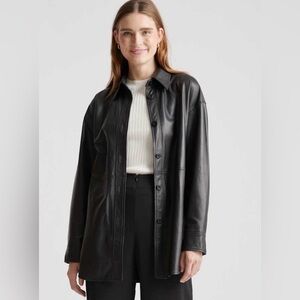 Quince Black Sheep Skin Leather Shacket Long Shirt Jacket
